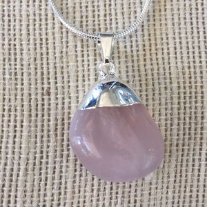 Genuine Rose Quartz Pendant Necklace, Healing Rock